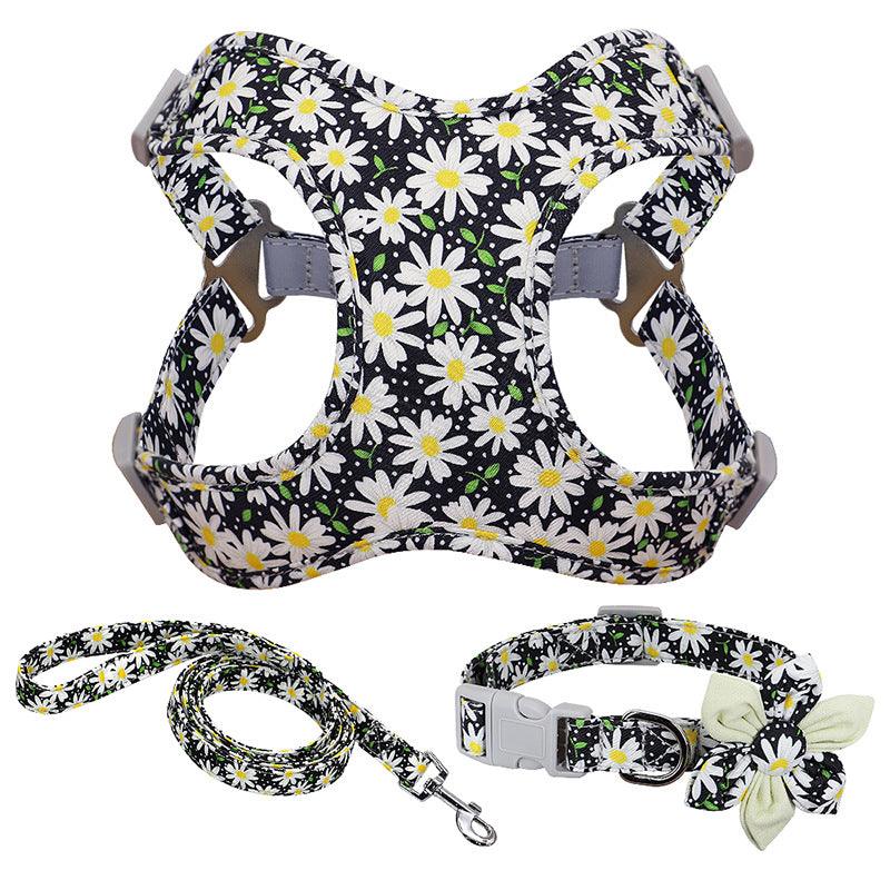 Floral Print Dog Collar Harness Leash Set For Small, Medium, Large Dogs - Stylish Pet Accessories