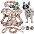 Floral Print Dog Collar Harness Leash Set For Small, Medium, Large Dogs - Stylish Pet Accessories