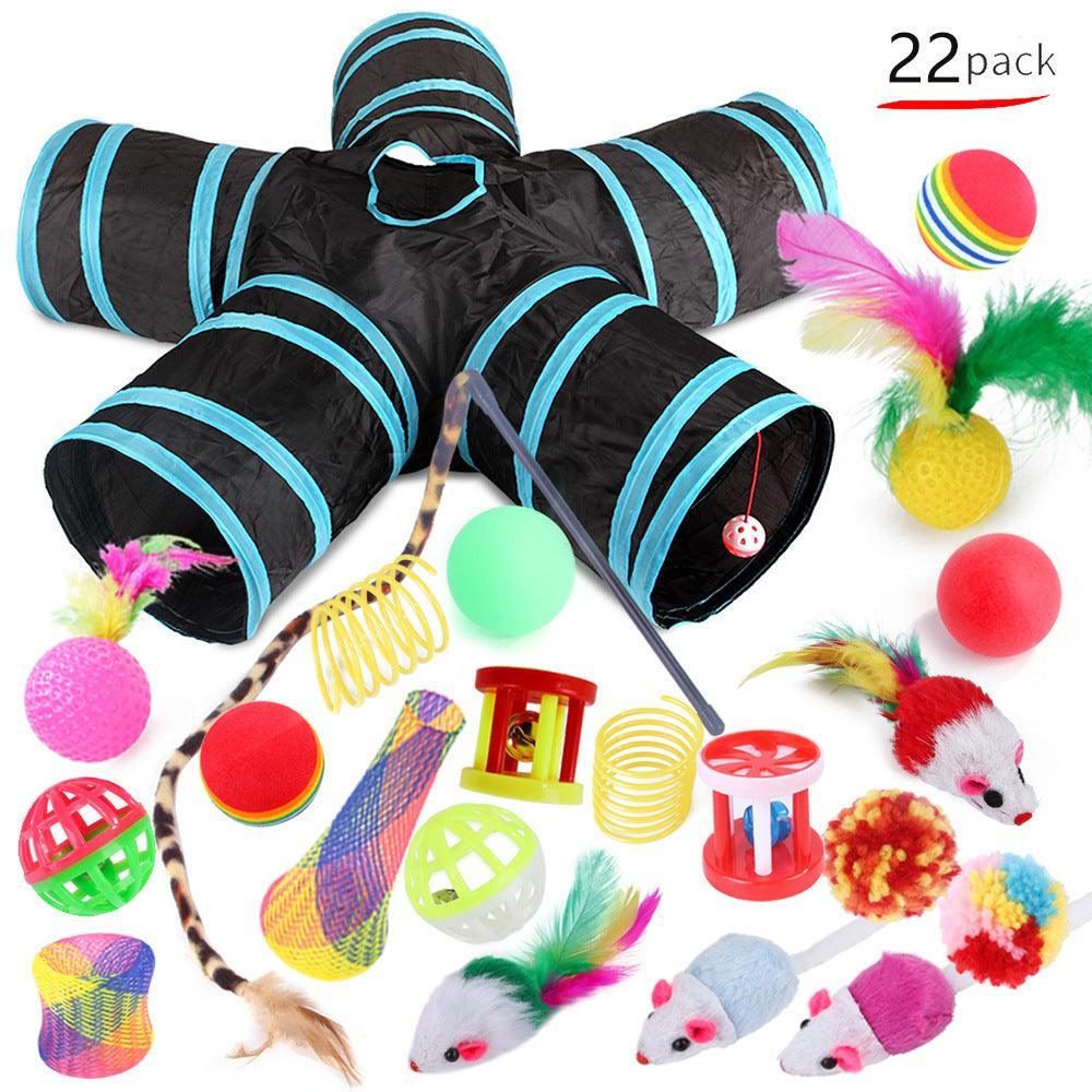 22-Piece Funny Cat Toy Set With Cat Tunnel - Interactive Pet Toys For Endless Fun