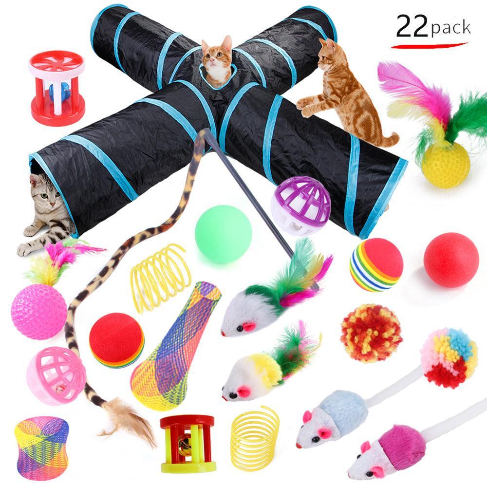 22-Piece Funny Cat Toy Set With Cat Tunnel - Interactive Pet Toys For Endless Fun