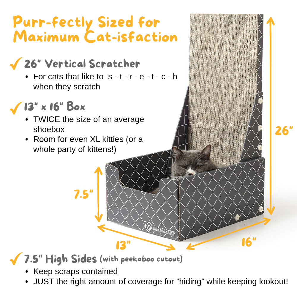 26" L Shaped Cat Scratcher Box and Cat Bed with Double-Sided Cardboard Cat Scratch Pad