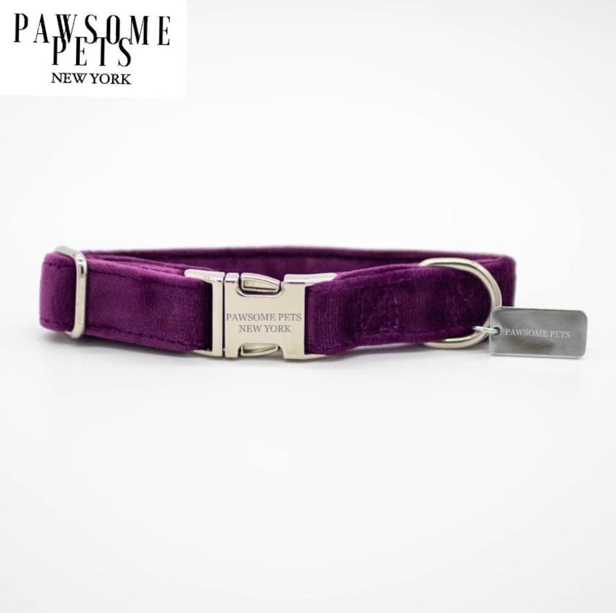 SMALL SIZE DOG & CAT COLLAR - DARK PURPLE VELVET
