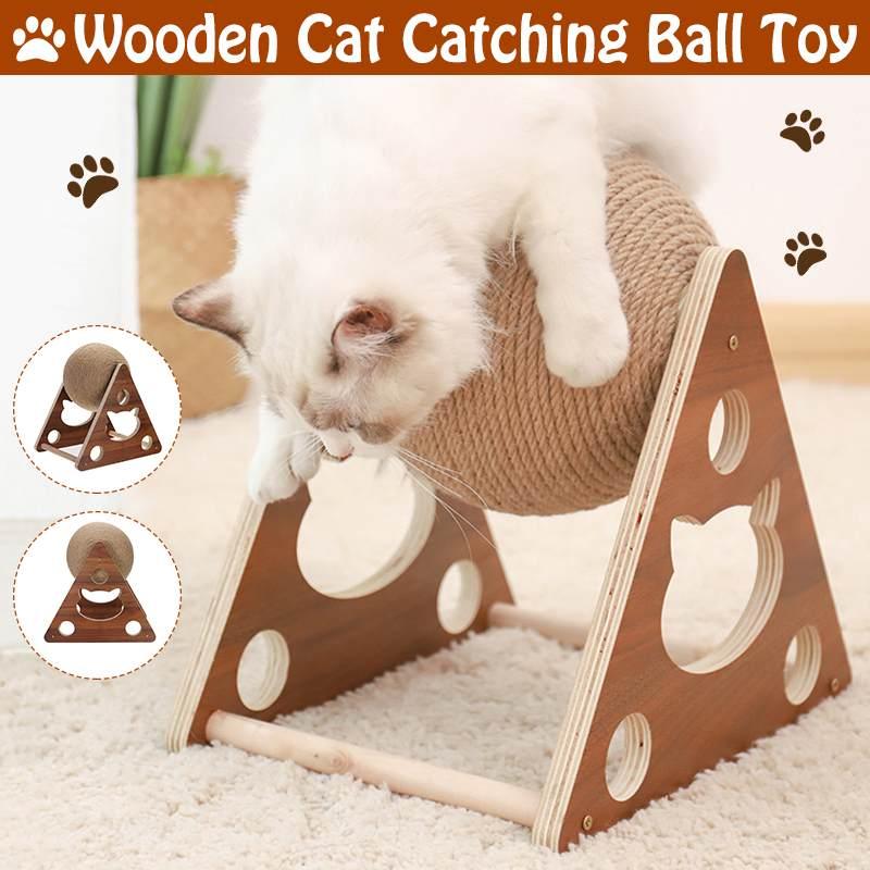 Wooden Cat Scratcher With Sisal Rope Ball - Multi-Functional Cat Scratching Post And Toy