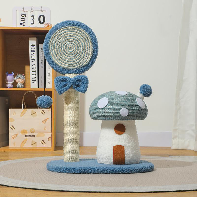 NNEDSZ Blue Durable Mushroom Cat Scratching Post - Anti-Slip, No Debris Cat Scratch Pad with Sofa Protection for Small Cats