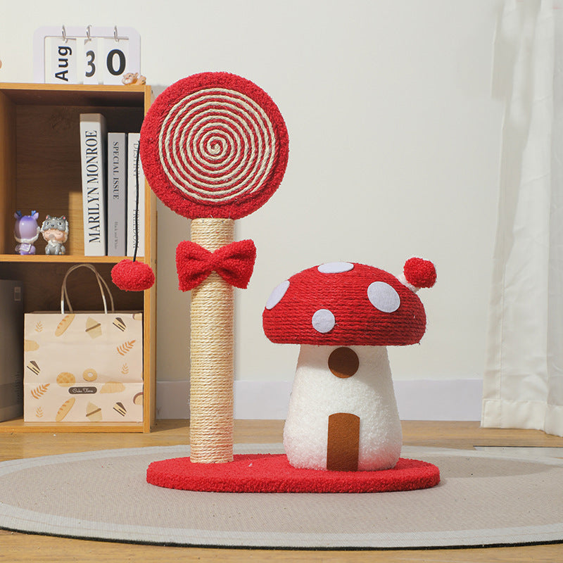 NNEDSZ Red Durable Mushroom Cat Scratching Post - Anti-Slip, No Debris Cat Scratch Pad with Sofa Protection for Small Cats