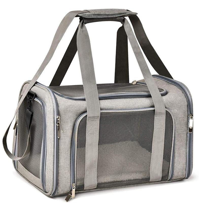 NNEDSZ Grey Portable Pet Travel Carrier Bag - Foldable, Durable, and Comfortable for Small Dogs & Cats 45cmx30cmx30cm