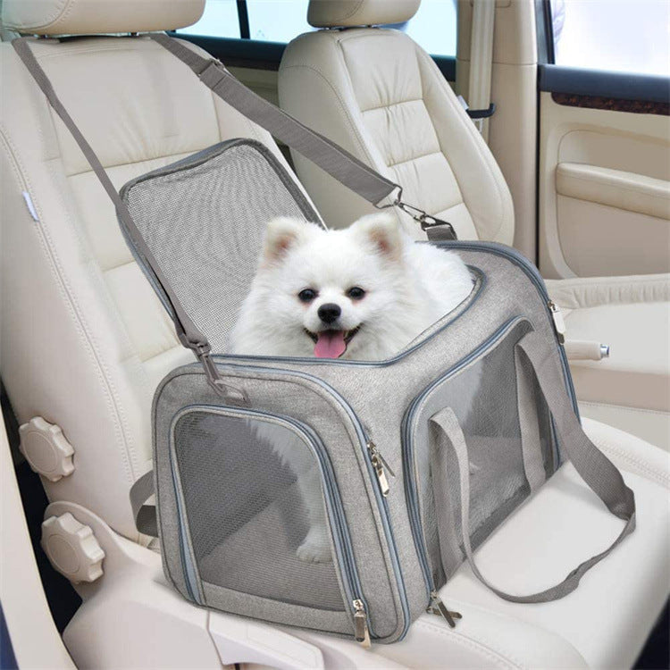 NNEDSZ Grey Portable Pet Travel Carrier Bag - Foldable, Durable, and Comfortable for Small Dogs & Cats 45cmx30cmx30cm