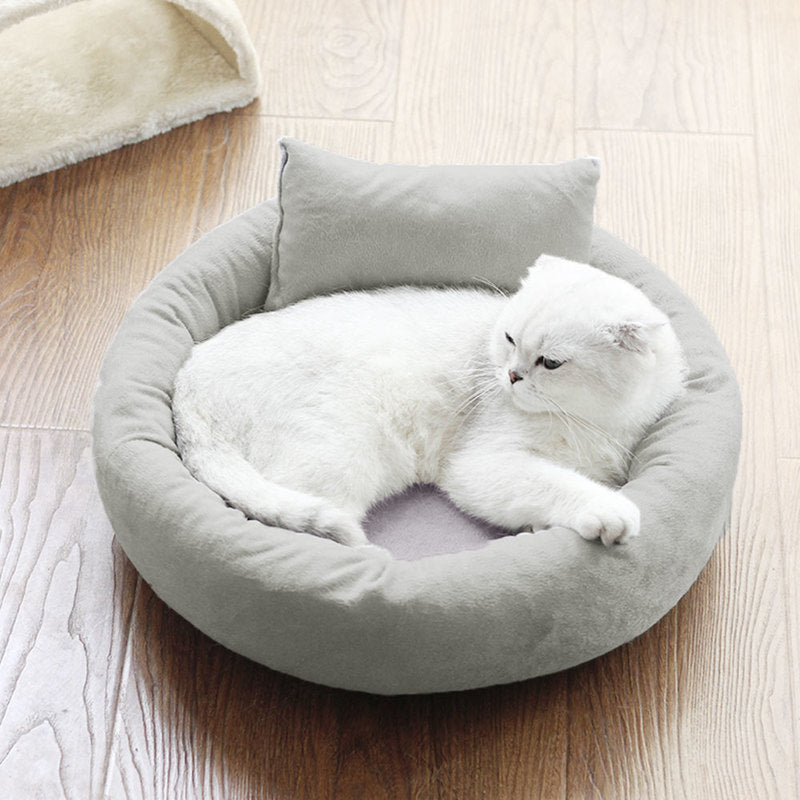 Removable Cat Bed Soft Velvet Gray Pet Beds for Dog Puppy Cat Sleeping Cushion House Cats Mat with Free Pillow Pet Supplies