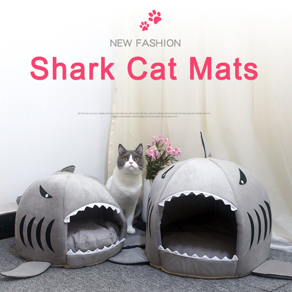 Willstar Pet Cat Bed House Gray Shark Shape Kennel Dog Warm Sleeping Mat Comfortable Beds for Small Large Pets