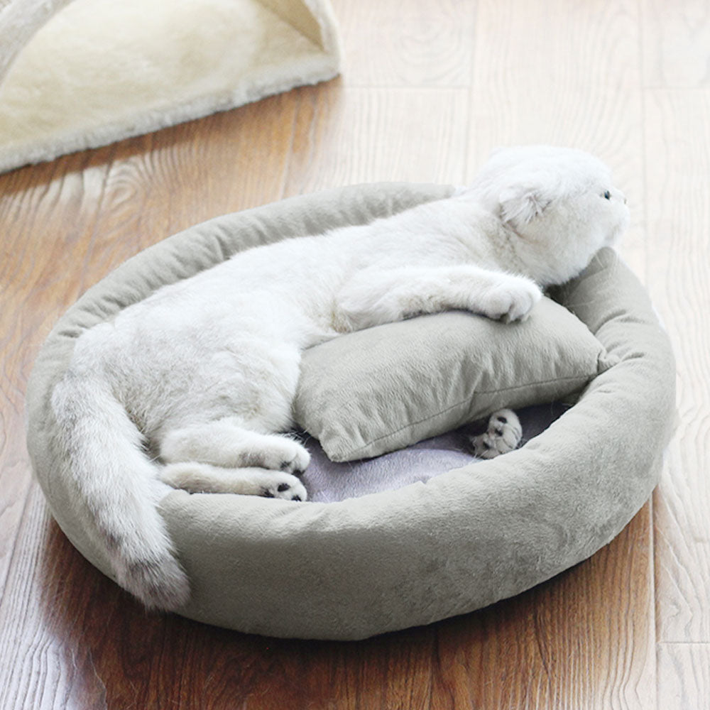 Removable Cat Bed Soft Velvet Gray Pet Beds for Dog Puppy Cat Sleeping Cushion House Cats Mat with Free Pillow Pet Supplies