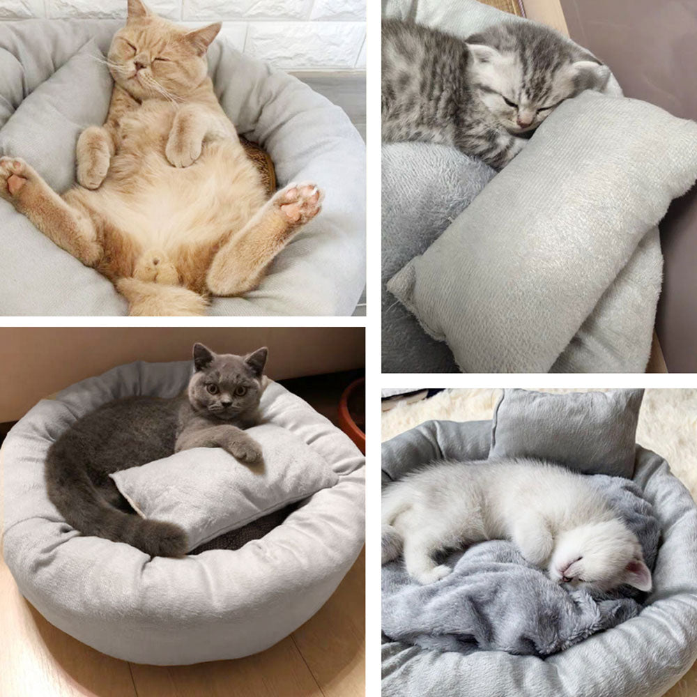 Removable Cat Bed Soft Velvet Gray Pet Beds for Dog Puppy Cat Sleeping Cushion House Cats Mat with Free Pillow Pet Supplies