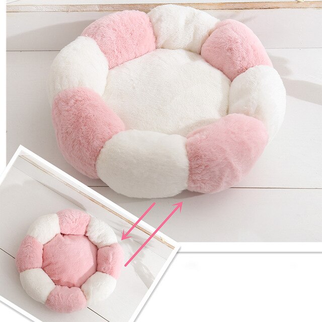 Flower Shaped Cat Bed Indoor Cozy Pet Beds Ultra Soft Plush Dog Basket Sunbed Warm Self-Warming House Sleeping Bag Cushion Mat